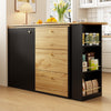 360° Rotating Bar Table Sideboard with Spice Rack, Storage Compartment & Drawers