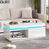LED Coffee Table White High Gloss Wooden Living Room Furniture with 1 Drawer