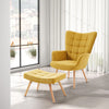 Fabric Armchair High Back Buttoned Upholstered Sofa Accent Chair with Foot Stool