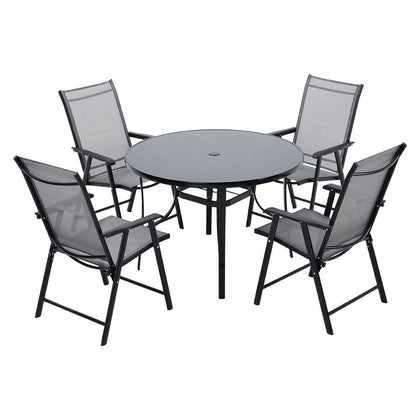 105cm Black Round Garden Table +Parasol Hole Outdoor Cafe Dining Table Furniture