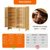 Large Tall Shoe Cabinet 3 Rattan Doors Accent Shoe Cabinet Rack with Side Hooks