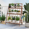 Garden Foldable Flower Pot Display Shelf 3-tier Ladder Plants Holder-Coffee