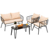 4 Piece Patio Conversation Set Outdoor Furniture Set Loveseat Bench Coffee Table