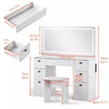 White Dressing Table Wood Makeup Desk with LED Mirror 7 Drawers Stool Bedroom