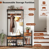 Hall Tree Coat Rack Shoe Storage Bench Lift Top Hooks Industrial Brown Steel