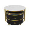 Round Nesting Coffee Table Set of 2 Stacking End Side Table With Storage Drawers