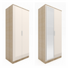 Cream&Oak High Gloss 2 Door Wardrobe Storage Cupboard with Mirror Hanging Rail