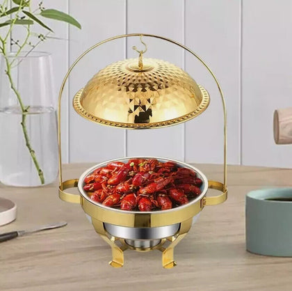8L Stainless Steel Buffet Server Round Chafing Dish Food Warmer Hot Plate Gold