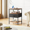 Narrow Side Table with USB & Power Outlets, 3-Tier Nightstand Drawer Rustic
