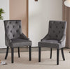 Set of 2 Tufted Dining Chairs With Arms - Studded Knocker Soft Velvet Fabric