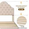 Single Size Bed 3FT Velvet Upholstered Bed with Slatted frame Headboard Beige