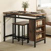 Bar Table Set Floating Top Storage Shelves Counter Height Dining Table w/ Stools