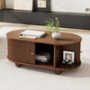 Stylish Oval Coffee Table with 2 Sliding Doors Hidden Compartment Center Table