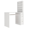 White Manicure Nail Table Wooden Desk Mobile Rolling Workstation Shelves Storage