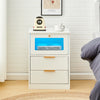 White LED Bedside Table 2 Drawers with Charging Station Nightstand Cabinet