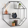 NEW Hexagon Metal Wire Wall Shelf Home Decor Storage Floating Shelf Black