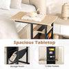 Bedroom End Table Couch Side Table w/Storage Pocket & Lockable Casters-Grey