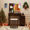 RGB Vanity Table Set w/ Wireless Charging Station-Brown