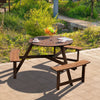 Garden Picnic Table & Benches Wooden Round Table with Parasol Hole 6/8 Seater