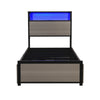 Single Bed Frame with LED Lights, 4 Drawers, Charging Station Metal Platform Bed