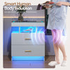Bedside Table with Charging Station, High Gloss Nigtstand with LED Lights