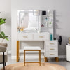White Dressing Table With LED Lights Sliding Mirror & Stool Vanity Makeup Table