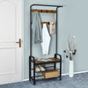 Mondeer Coat Rack Stand Shoe Bench Industrial Style with 9 Removable Hooks Brown