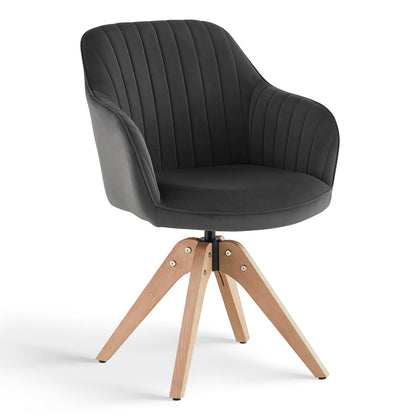 1 PC Dining Chair 360° Swivel Velvet Oak Solid Wood Legs Kitchen Room Chair