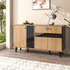 Modern Sideboard 140cm Glass-Door Cabinet with Interior LED Lighting, Wood/Black