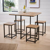 Kitchen Breakfast Bar Set Square Wooden Table Black Metal Frame with 4 Barstools