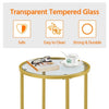 Gold Side Table, Round End Table with Glass Top and Metal Frame for Living Room