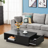 Modern Coffee Table with Storage Drawer Shelf Tea Table LED Light Livingroom
