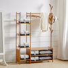 Bamboo Clothes Rail Garment Rack Hanging Stand Coat Wardrobe Storage Shelf UK