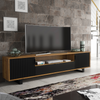 200cm Modern TV Unit | Oak Body | Black Matt Doors | Wave-Front Design