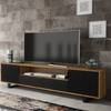200cm Modern TV Unit | Oak Body | Black Matt Doors | Wave-Front Design
