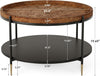 Solid Wood Round Coffee Table, 31.5-Inch Boho Center Tea Table with Metal Frame