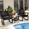 3 Pieces Garden Wicker Furniture Outdoor Rocking Chairs w/Tempered Glass Table
