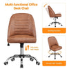 Faux Leather Mid Back Office Chair Adjustable Armless Vanity Chair, Retro Brown