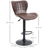 Bar Stools Set of 2 Adjustable Height Swivel PU Leather Bar Chairs Brown