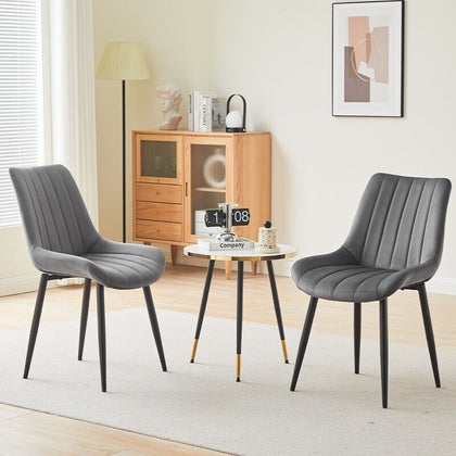2x Dining Chairs Set Velvet Upholstered Back Dining Room Chair Fabric Grey