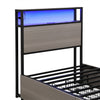 Single Bed Frame with LED Lights, 4 Drawers, Charging Station Metal Platform Bed