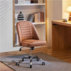 Faux Leather Mid Back Office Chair Adjustable Armless Vanity Chair, Retro Brown