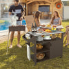 Movable Prep Table Outdoor Grill Cart w/ Shelves-Brown