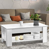 Wooden Coffee Table With Storage Matte Sofa End Table LED Light Living Room