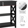 Black Console Table Narrow Wooden Hallway Table with Drawer 2 Storage Shelves