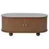 Stylish Oval Coffee Table with 2 Sliding Doors Hidden Compartment Center Table