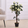 Large Artificial White Rose Tree in Pot Flower Plant Outdoor Home Office Decor