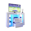 Modern TV Stand Storage Cabinet Unit High Gloss White with LED Lights 2 Drawers