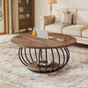 39.4'' Round Coffee Table, Industrial 2-Tier Circle Accent Table with Storage