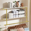 Industrial Pipe Clothes Rail Wall Mounted Garment Rack with 2Tier Shelves
